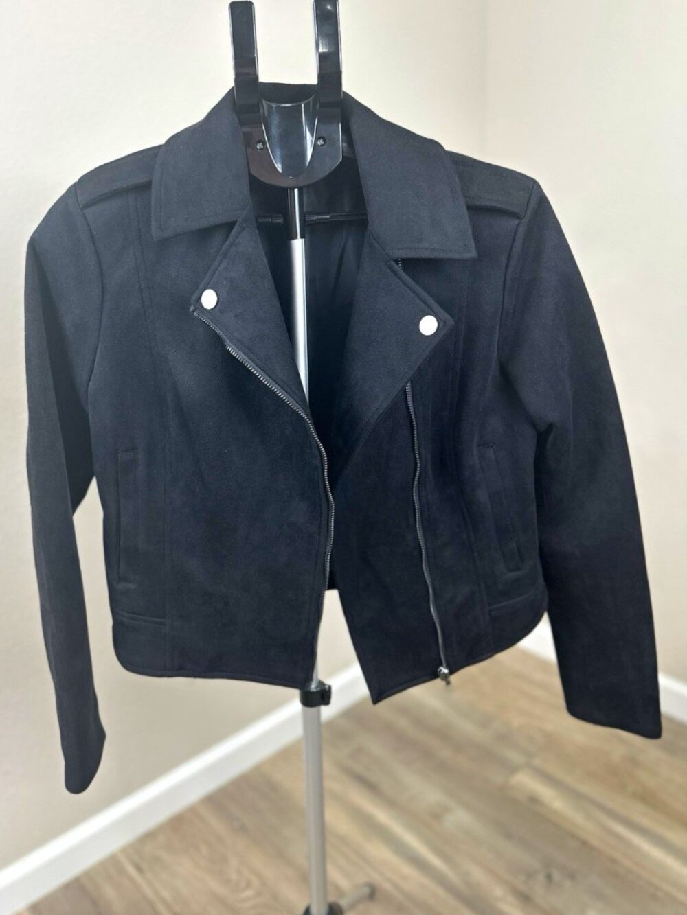 Steve Madden Women’s S Black Faux Suede Moto Biker Jacket Cropped Zip